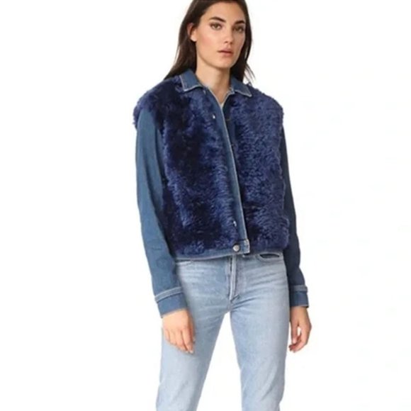 NWOT L'AGENCE Carolina Shearling Denim Jacket, Size Medium